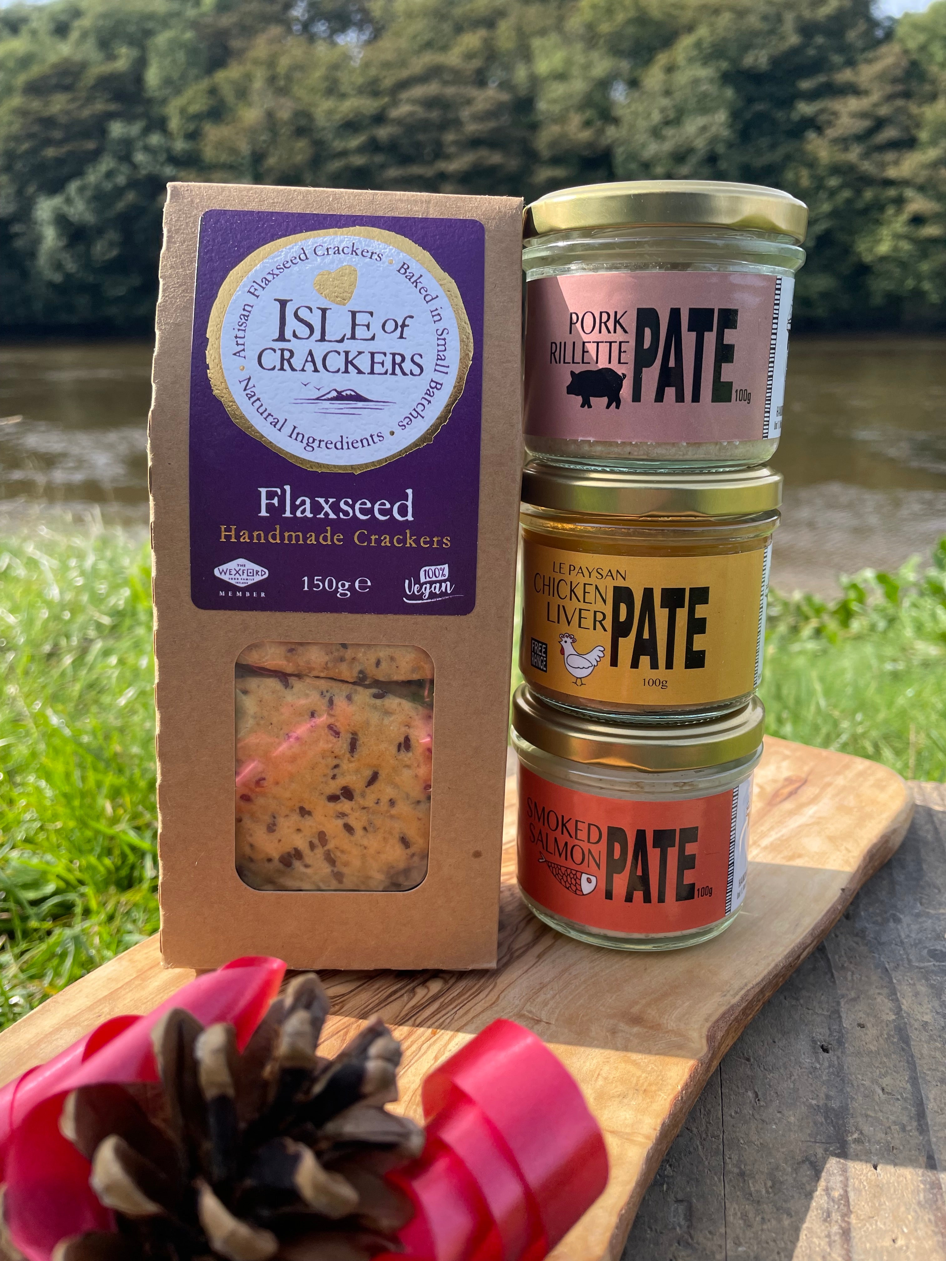 Food gift hampers of 3 Le Paysan Pate with crackers